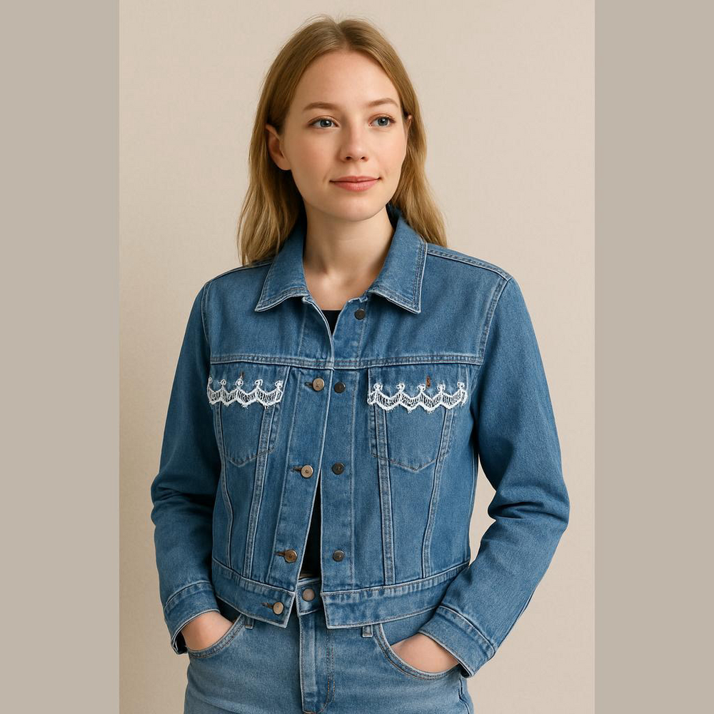 Vintage cropped Jean Jacket embroidered lace • SWITCH • cropped jacket • denim